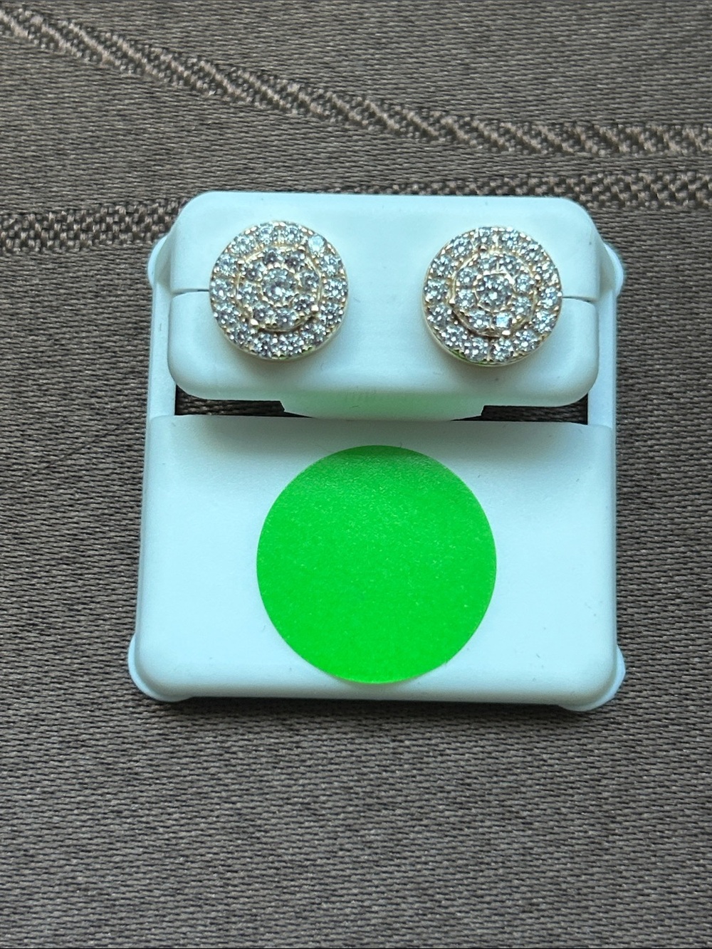 Gold-Tone Pavé Circle 925 Sterling Silver Stud Earrings with White Crystals